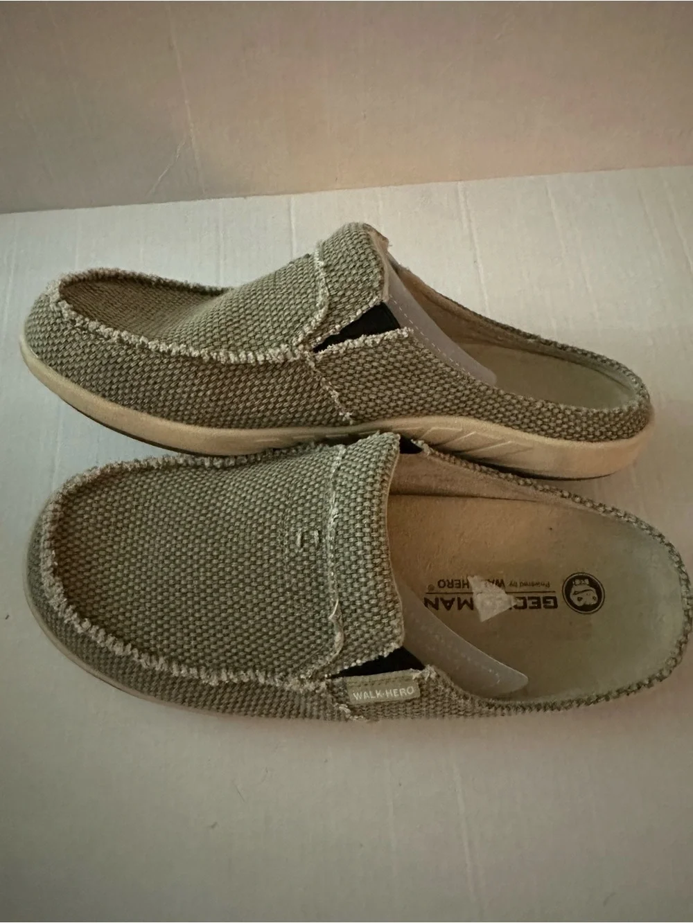 Geckoman Walk Hero Men’s Size 9 Slip On Clogs Mules Canvas Comfort Shoes Beige